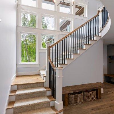 Open staircase with picture windows